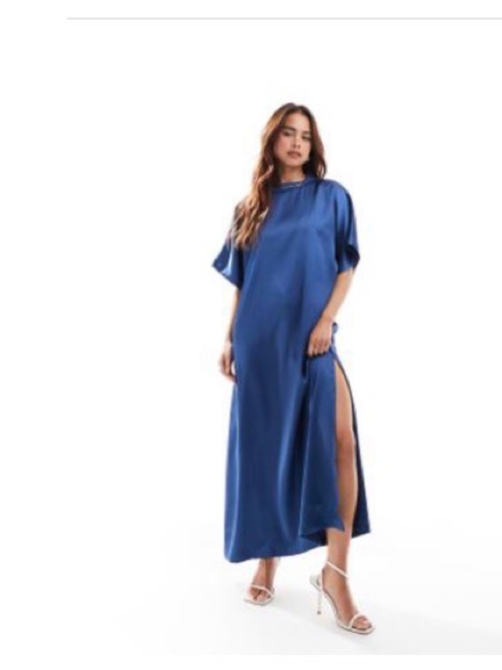 Blue Satin Side-Slit Maxi Dress